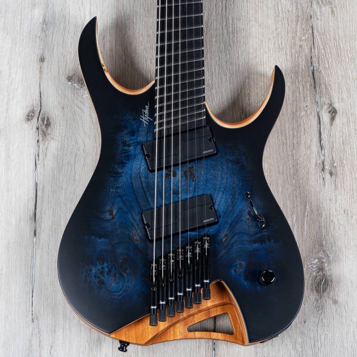 vigtigste forvirring træk uld over øjnene Mayones Hydra Elite 7 VF Multi-Scale 7-String Guitar, Transparent Dirty  Blue Burst Satin