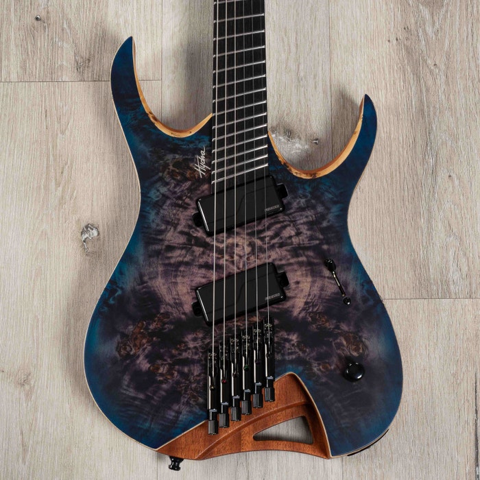 Forbrydelse Matematik pasta Mayones Hydra Elite VF FSH 6 Multi-Scale Headless Guitar, Trans Dirty  Purple Blue Burst Satine
