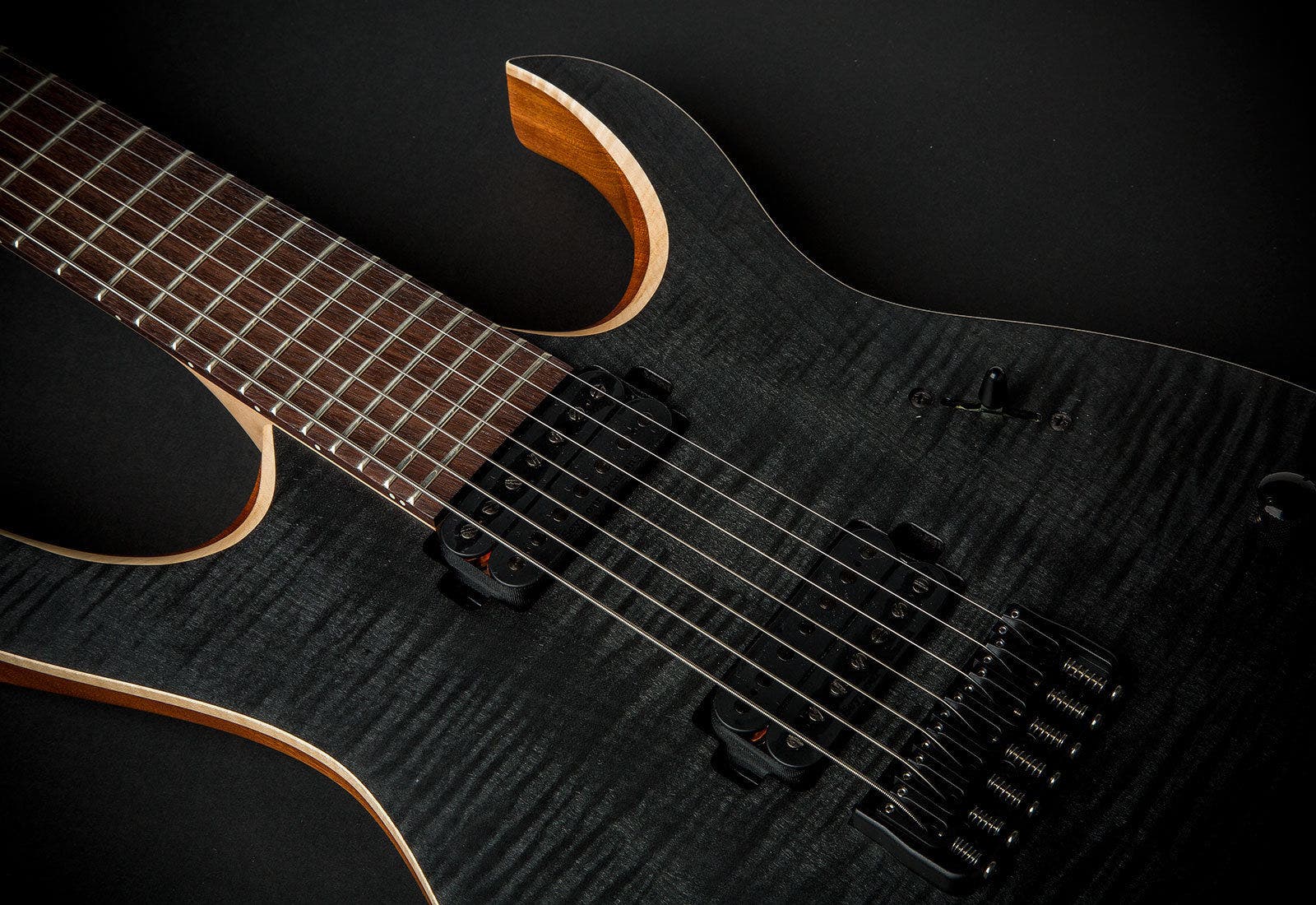 メーカー Mayones Duvell 7 Standard 7-String Guitar, Transparent Black, Flame Maple  Top, Rosewood Board, Duncan Pickups ギター