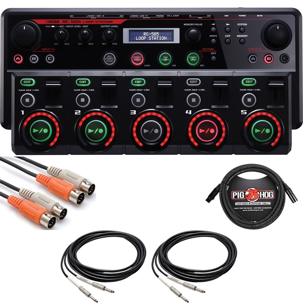 Boss RC-505 Loop Station with MIDI, XLR, and TS Cables