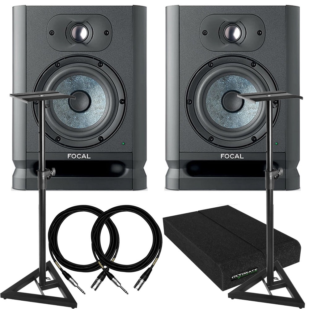Focal Alpha 50 Evo Active Studio Monitor Pair + Stands + Isolator Pads + Mogami Cables Bundle Kit