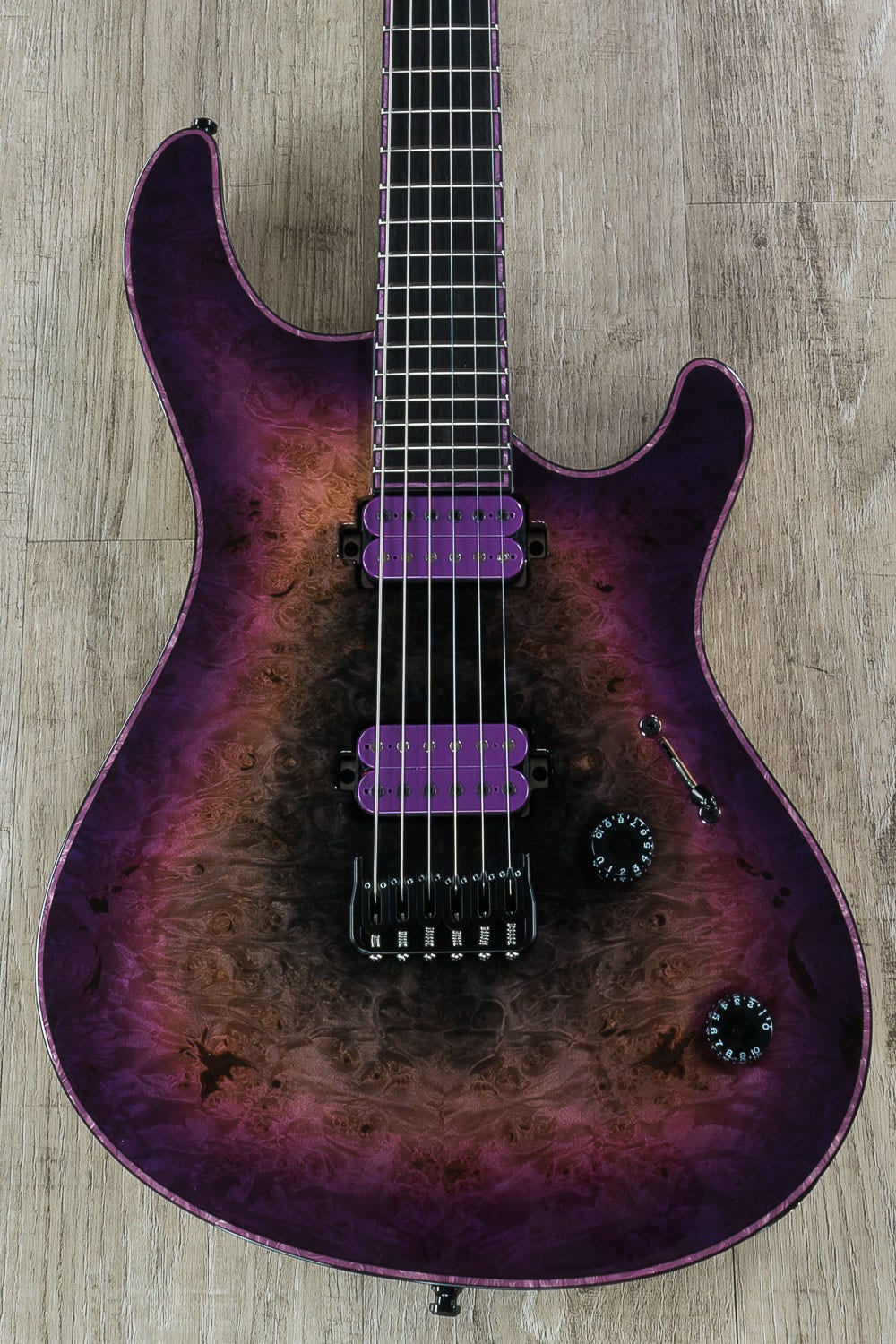 Mayones Regius 6 Guitar, Supernova Purple, Burl Maple Top Mayones Regius 6 Guitar, Supernova Purple, Burl Maple Top