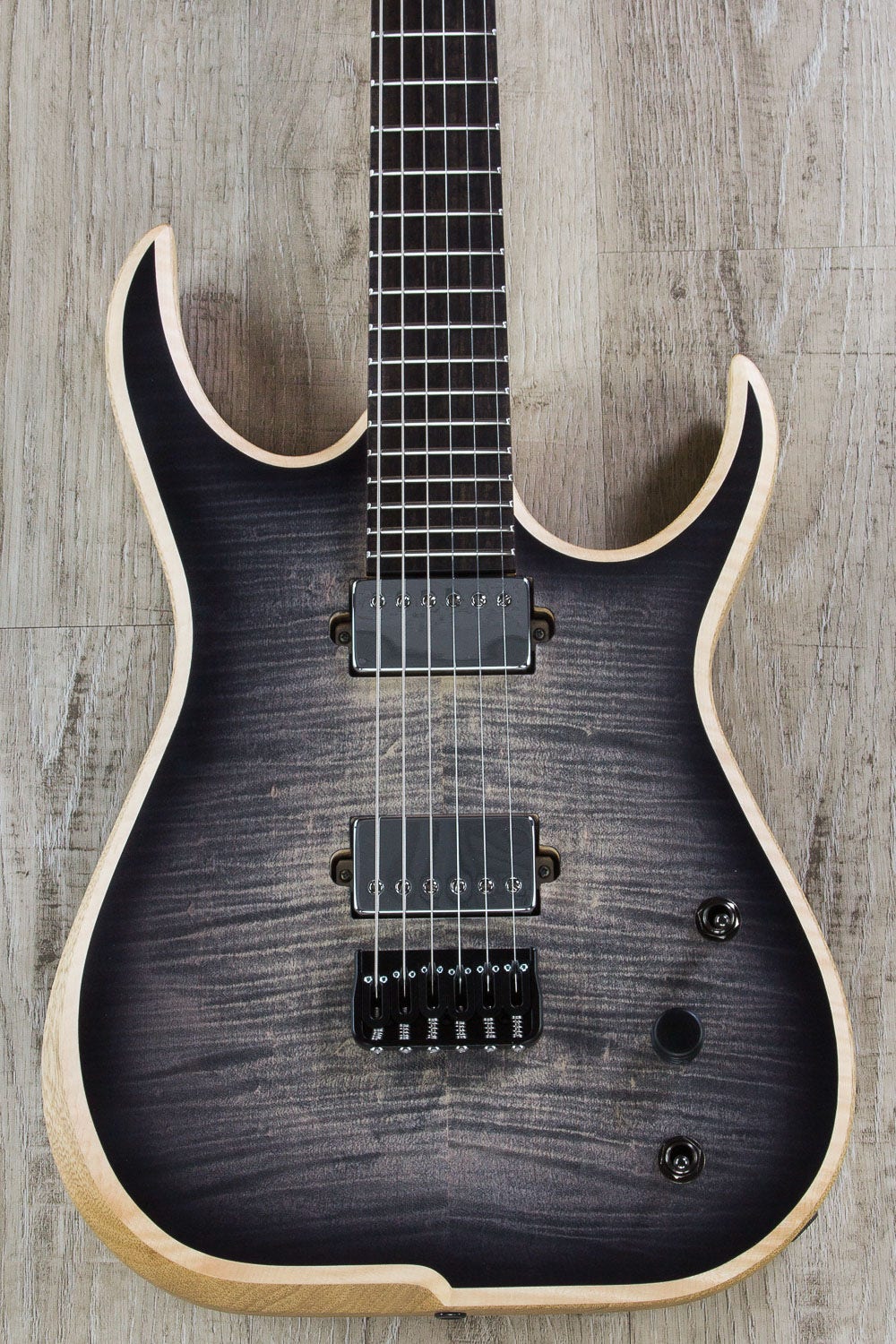 Skervesen Raptor 6 Guitar, Graphite Burst Satin, White Korina Body, Bare  Knuckle Pickups