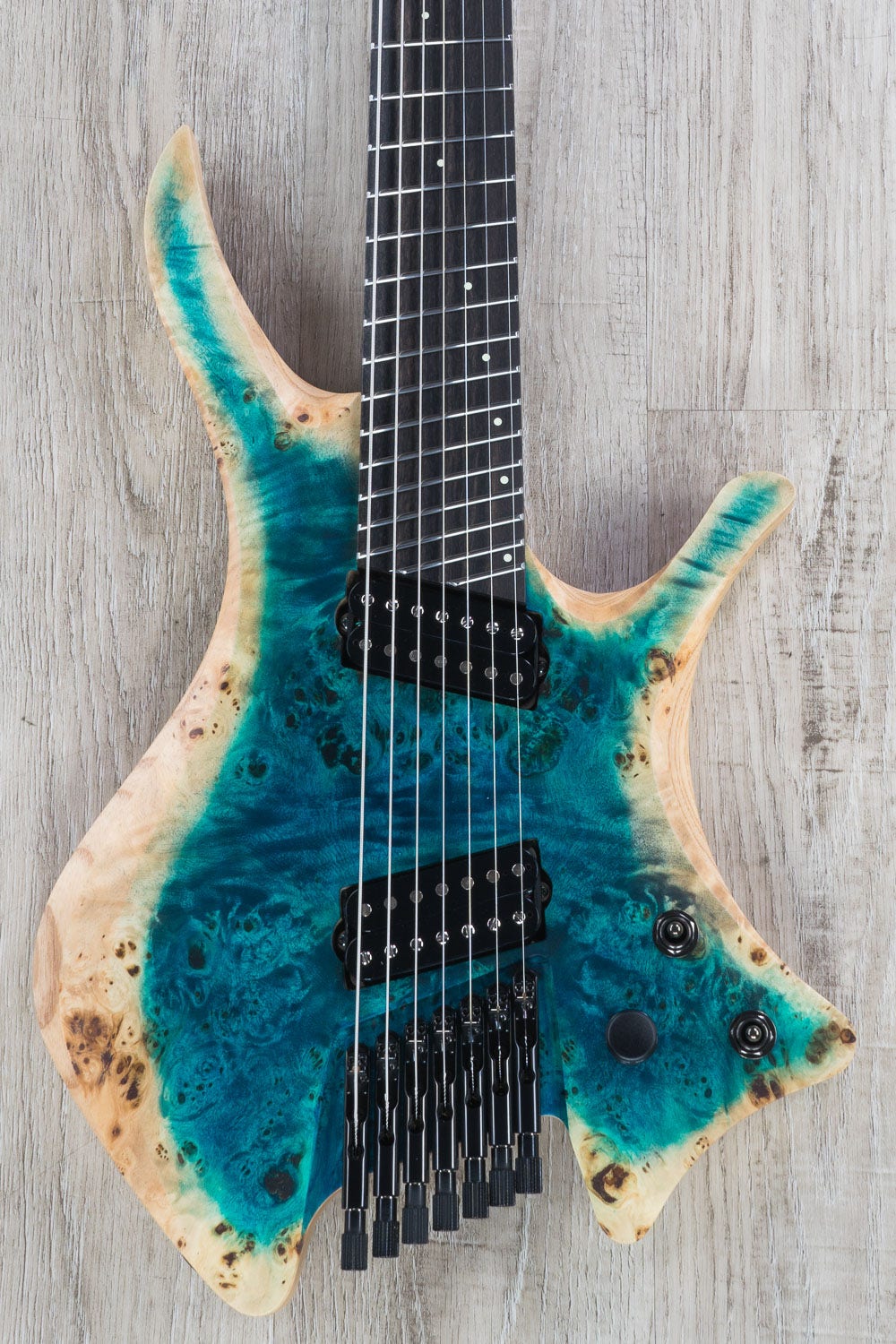 Skervesen Shoggie DC 7 FF 7 String Headless Guitar Silver Blue